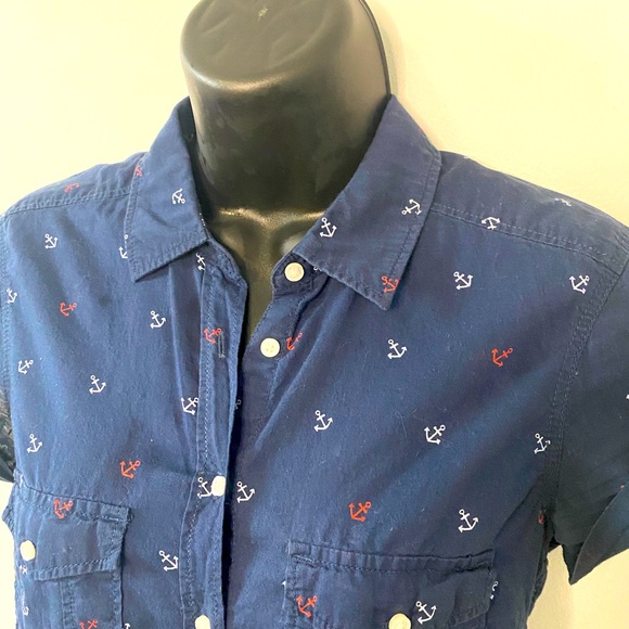 Nautical Navy Shortsleeved Button Up - Picture 2 of 3